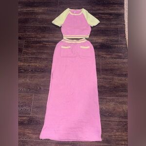 Free People Ty Cropped Sweater & High Waist Maxi Skirt Color Block Set